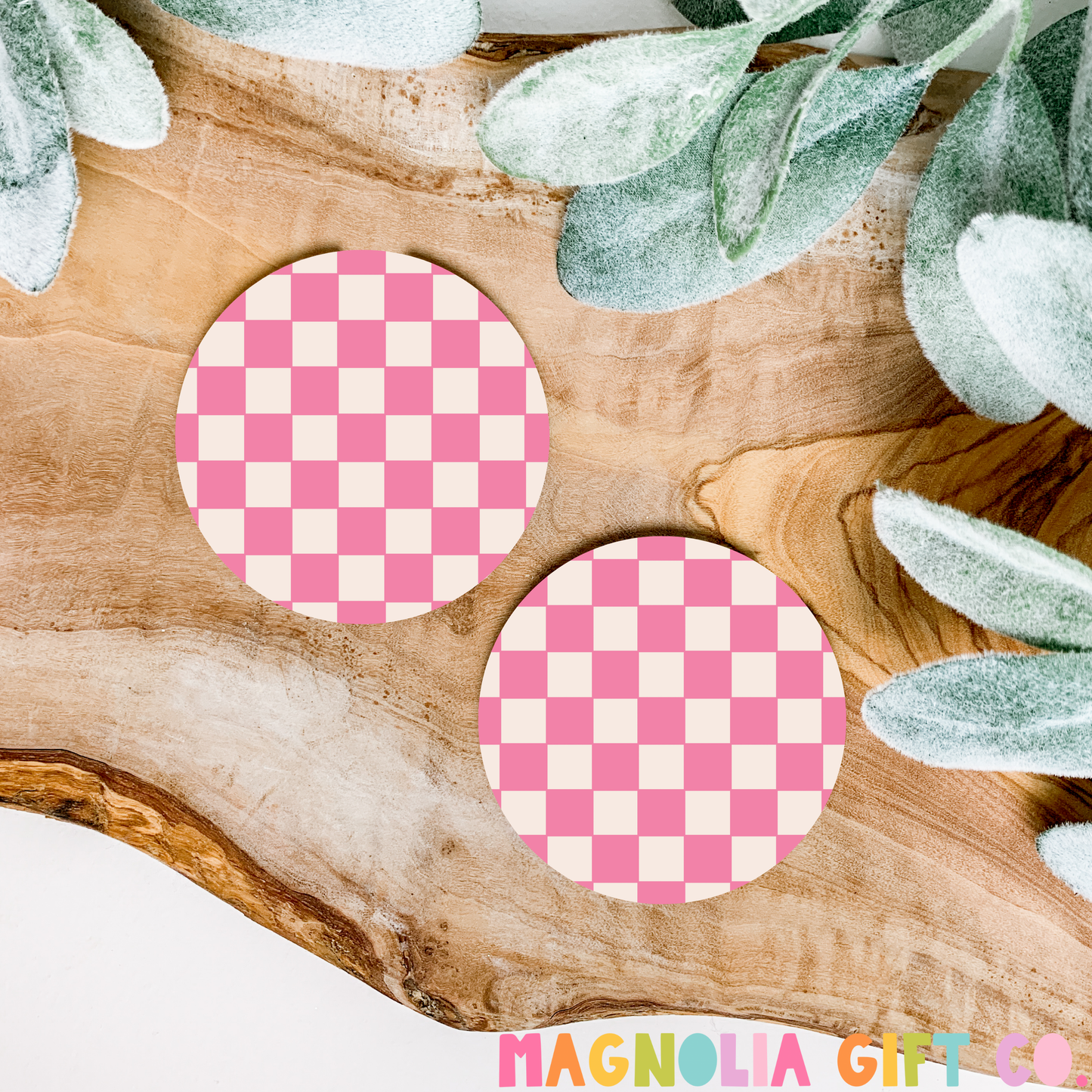 Pink Checkered Car Coasters