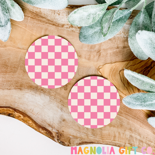 Pink Checkered Car Coasters