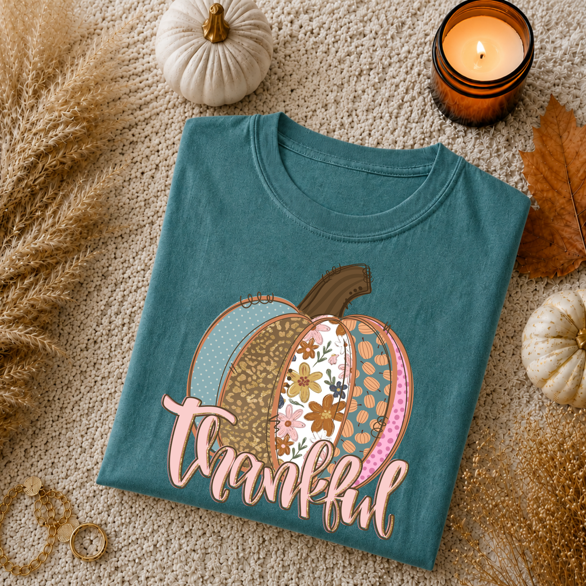 Patterned Thankful Pumpkin Tee