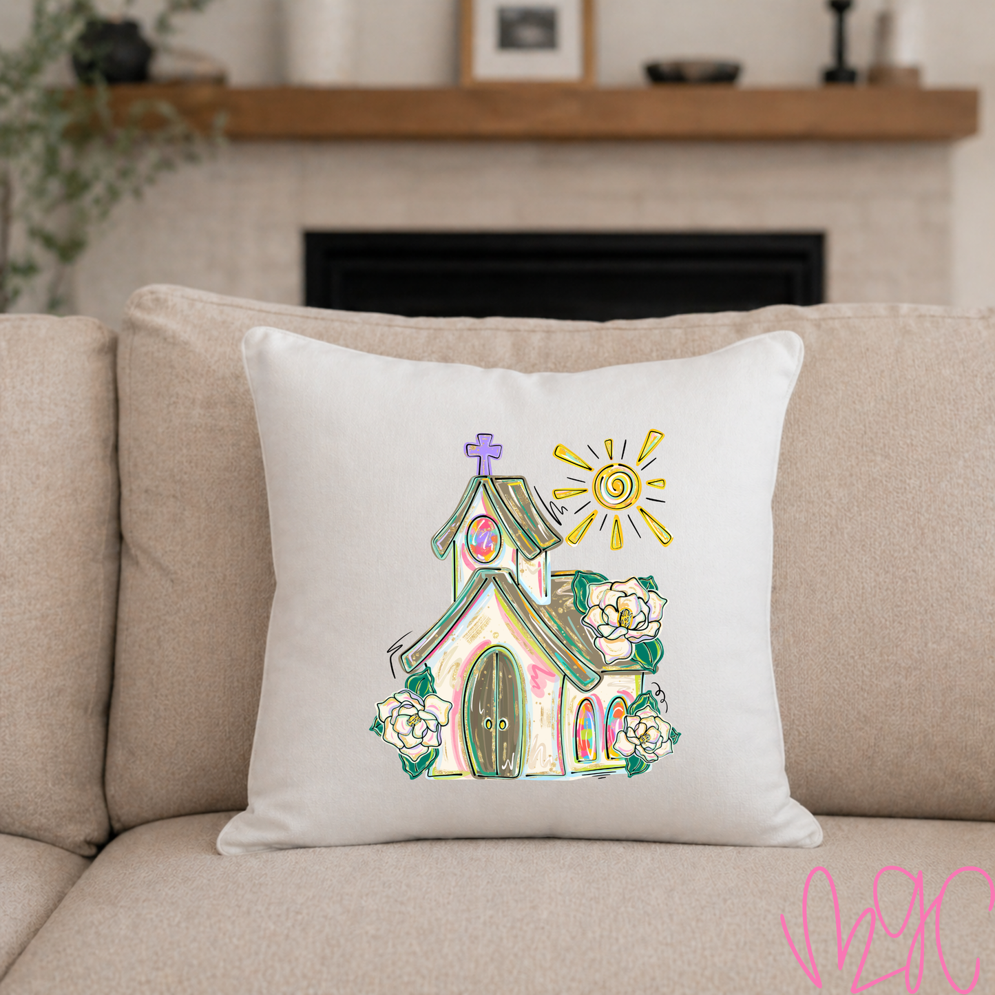 Painted Church Throw Pillow