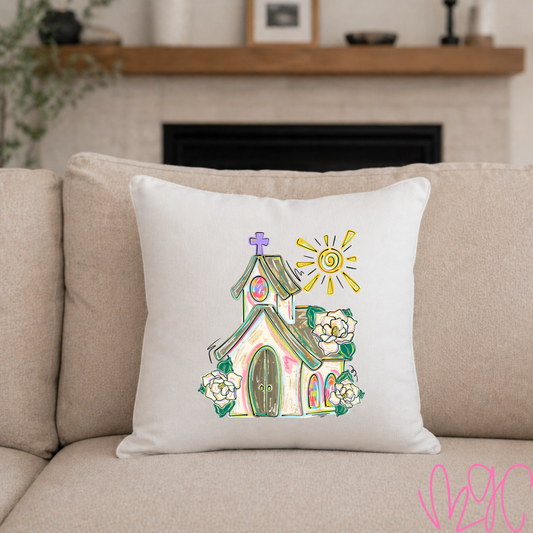 Painted Church Throw Pillow