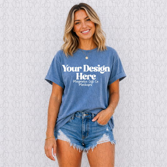 CC1717-White Brick Wall-Blue Jean