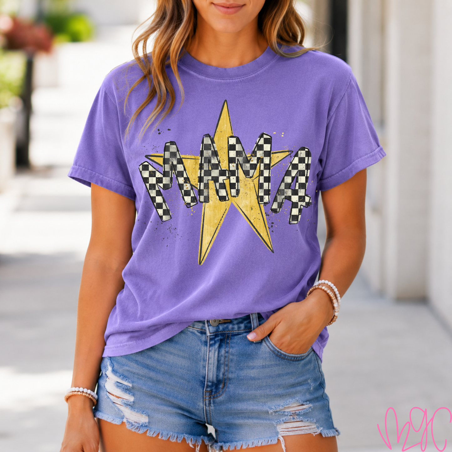 Checkered Mama Star Tee