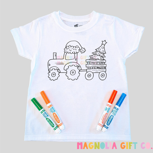 Christmas Tractor Coloring Tee