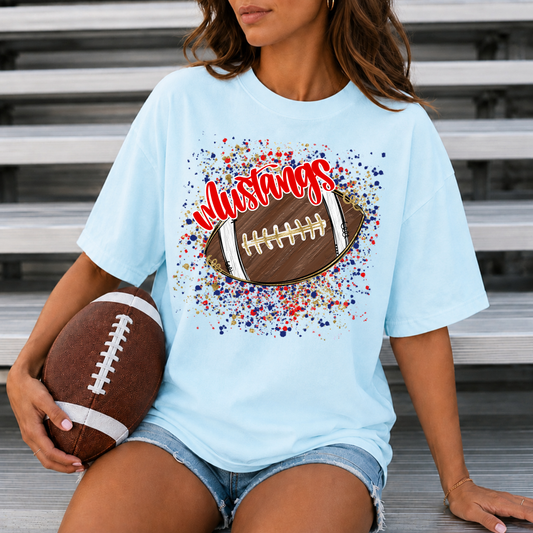 Confetti Mustangs Football Tee