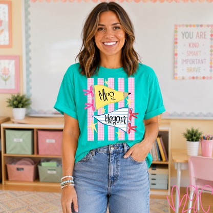 Pencil Coquette Name Tee (ADD KIDS NAME/GRADE)