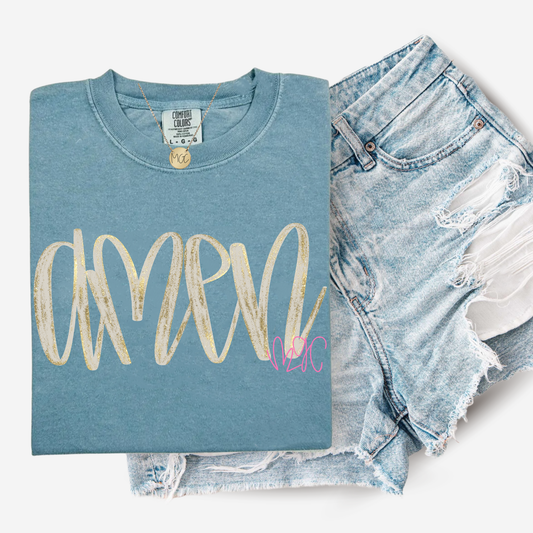 White Brushed Amen Tee