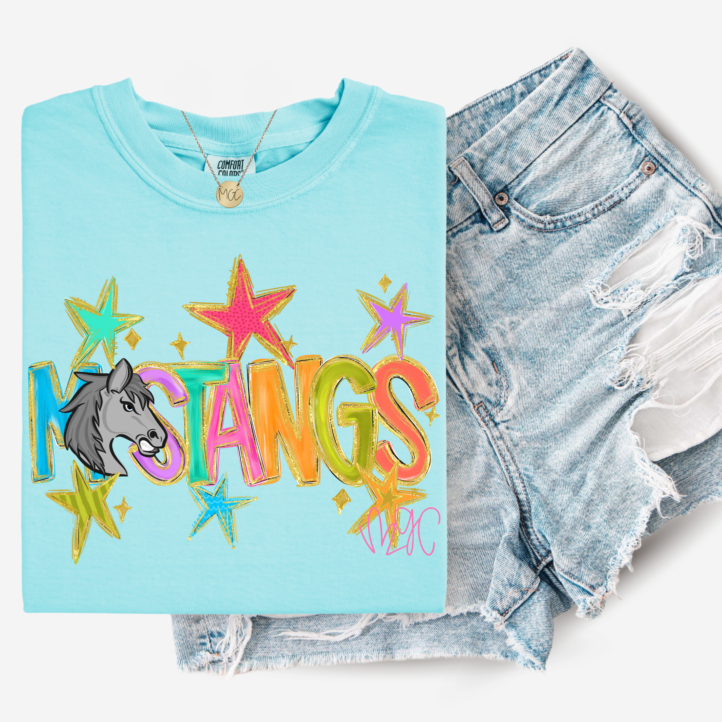 Colored Star Mustangs Tee