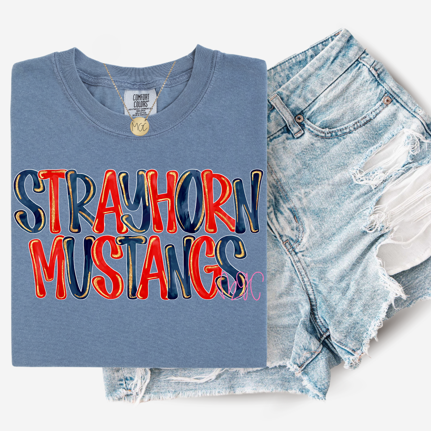 Glitter Mascot Strayhorn Mustangs Tee