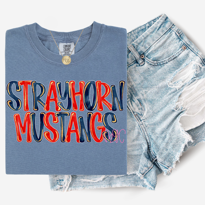Glitter Mascot Strayhorn Mustangs Tee