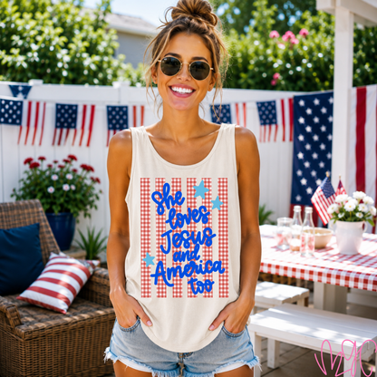 Jesus & America-Red Checks Tee