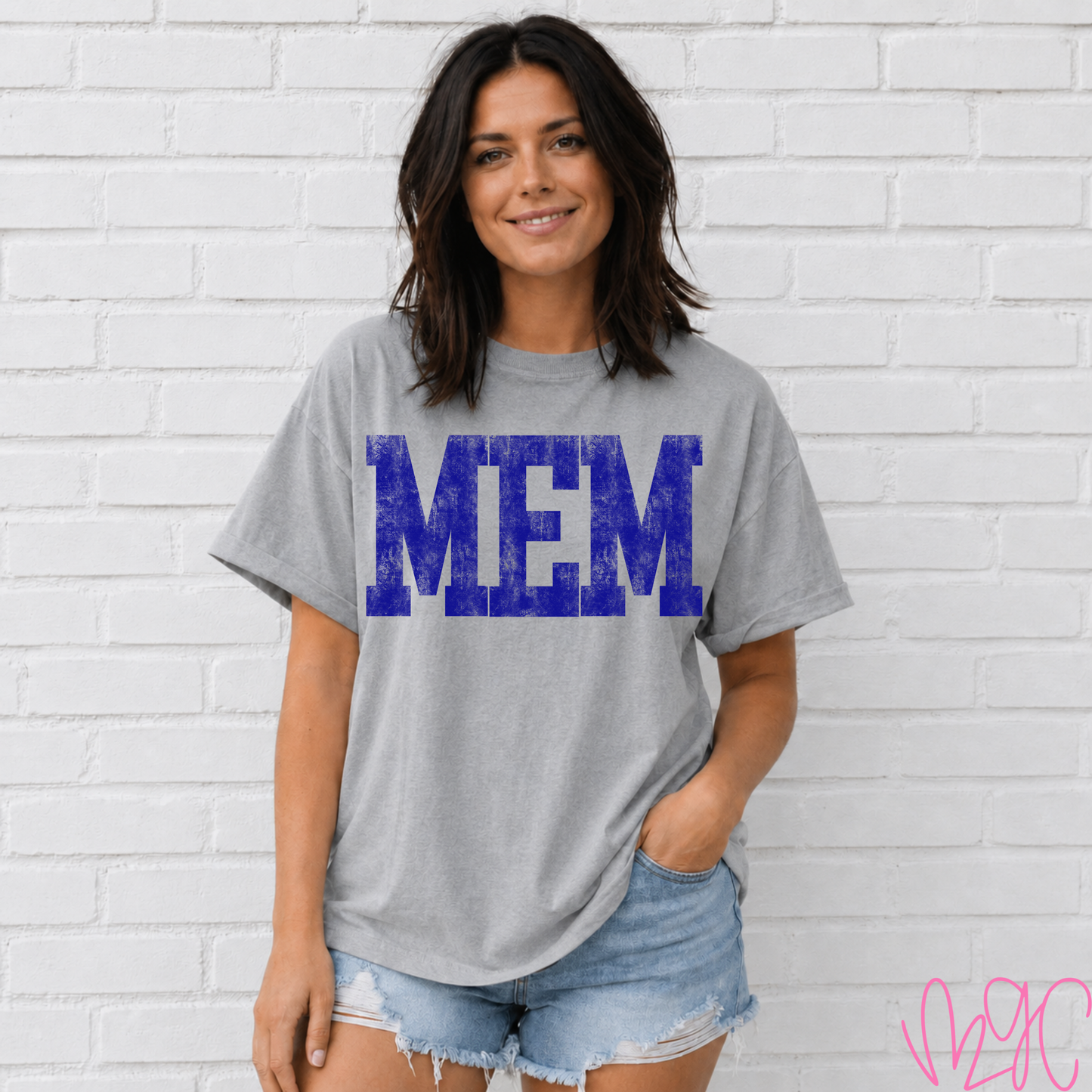 Distressed MEM Tee (Royal)