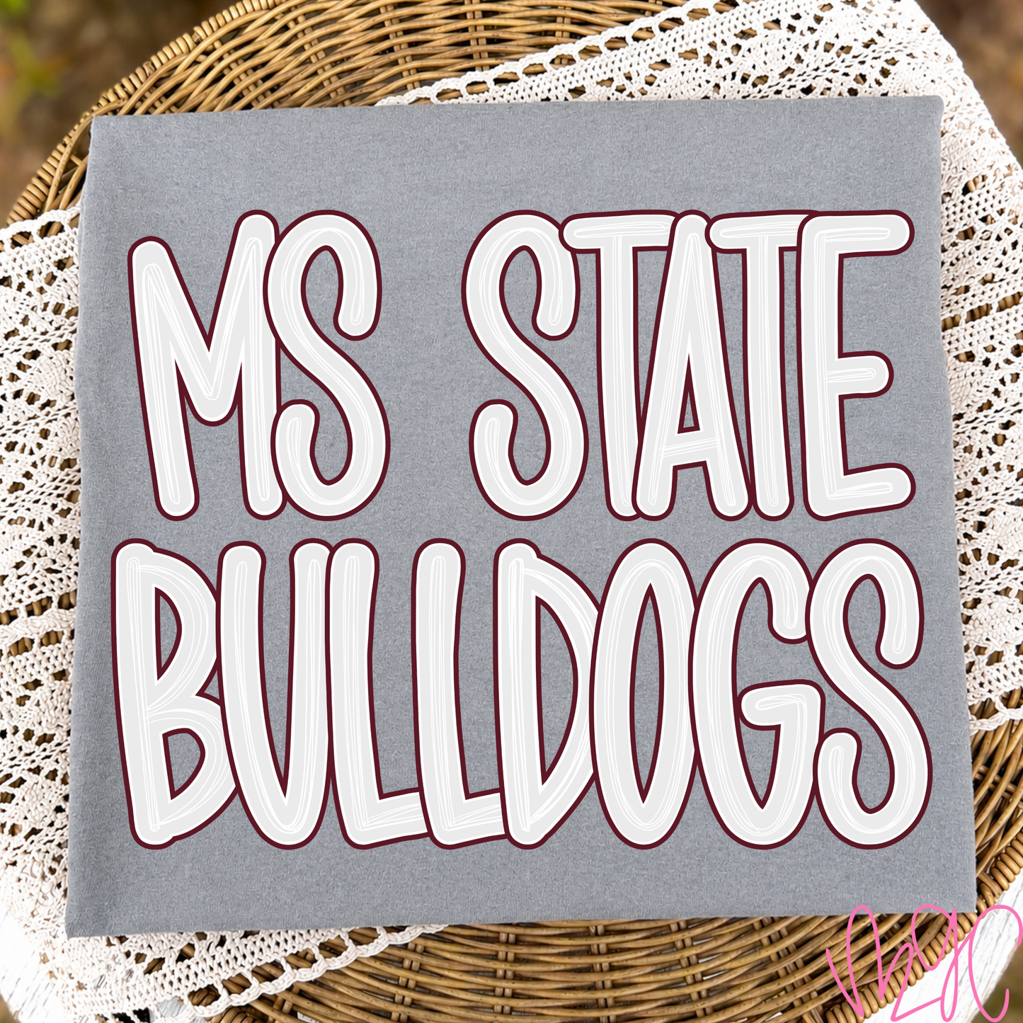 Outline Bubble-MS State Bulldogs (Maroon) Tee
