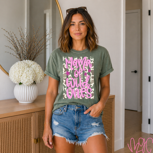 Mama Of Wild Ones-Pink Tee