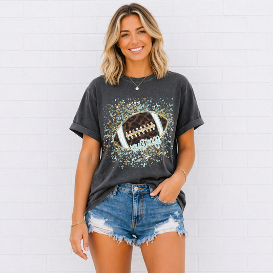 Confetti Leopard Footbal-Mustangs Tee