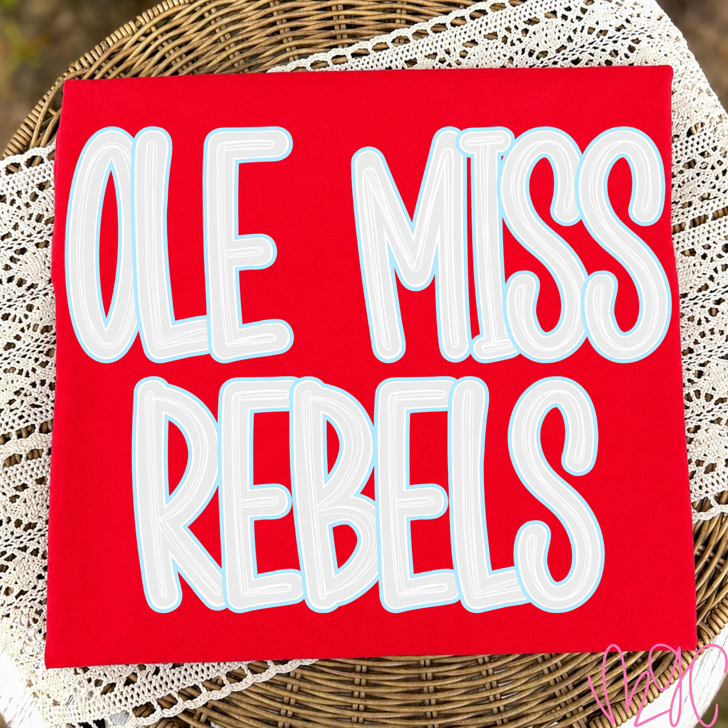 Outline Bubble-Ole Miss Rebels (Lt. Blue) Tee