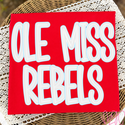 Outline Bubble-Ole Miss Rebels (Lt. Blue) Tee