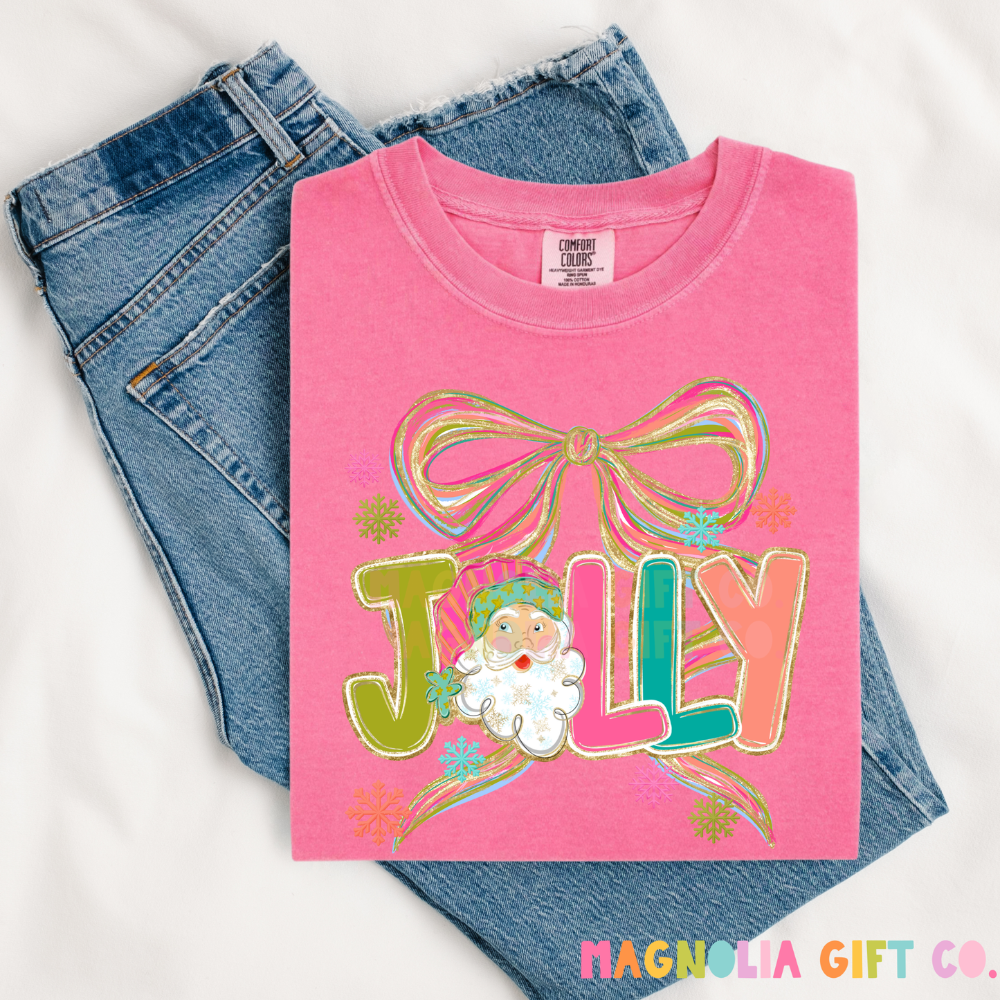 Preppy Bow Jolly Santa Tee