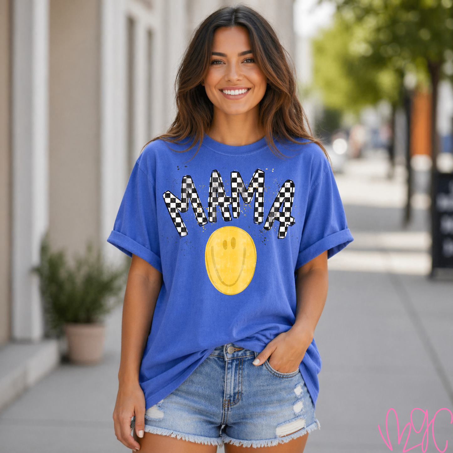 Smiley Checkered Mama Tee