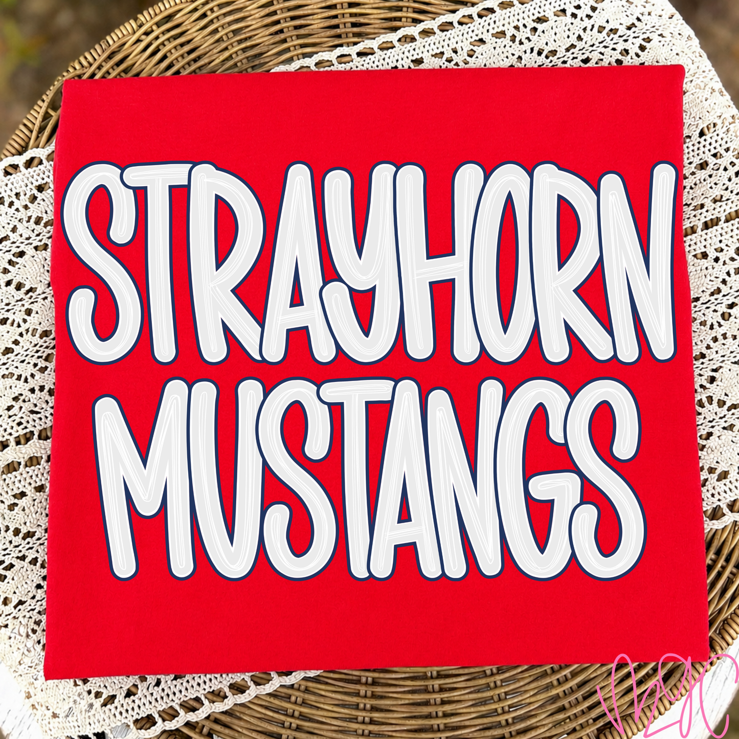 Outline Bubble-Strayhorn Mustangs (Navy) Tee