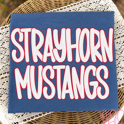Outline Bubble-Strayhorn Mustangs (Red) Tee