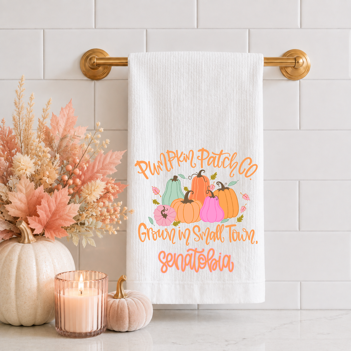 Small Town Pumpkin Patch Tea Towel