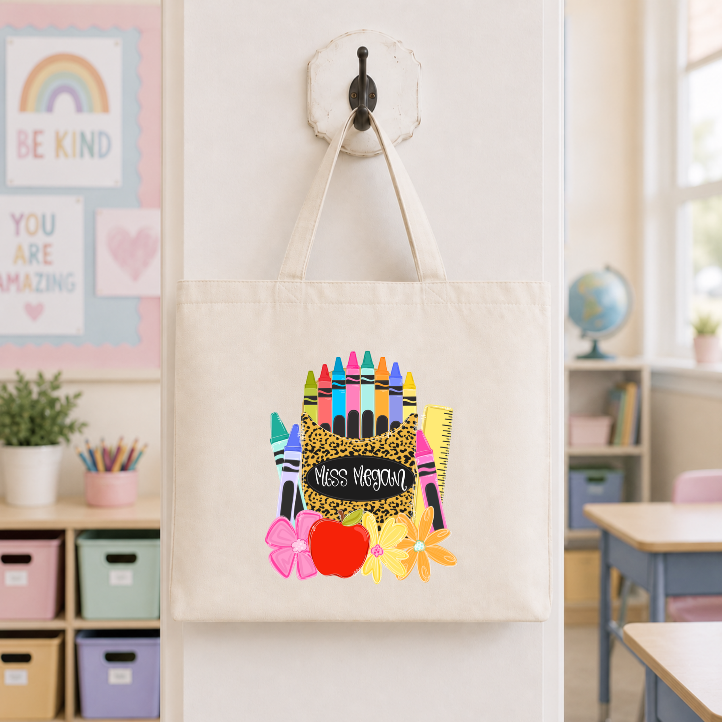 Leopard Crayon Box Name Tote Bag