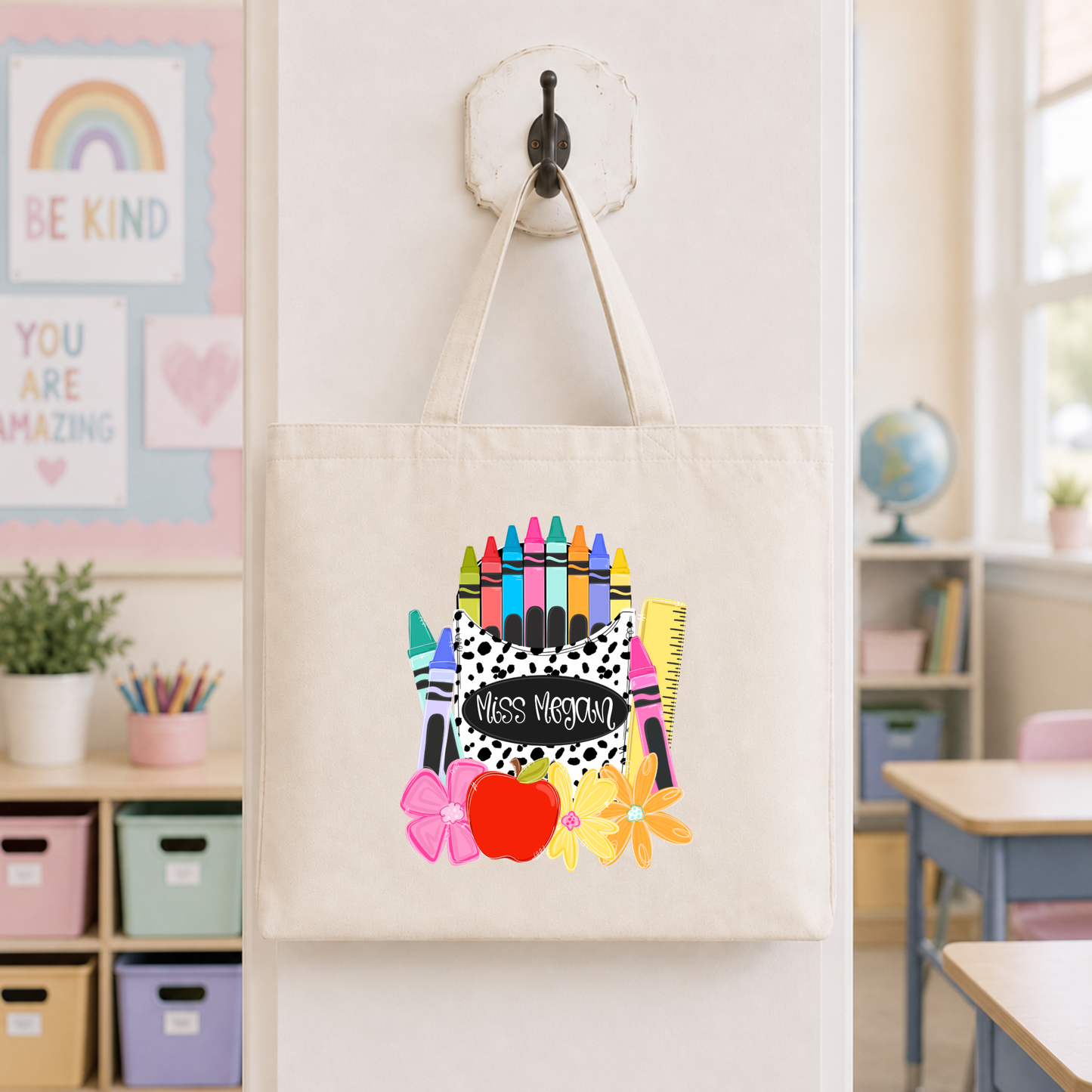 Dotted Crayon Box Name Tote Bag