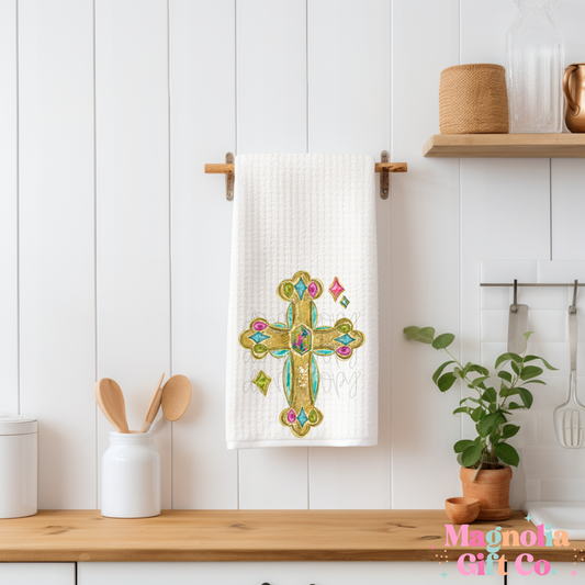 Jeweled Cross Tea Towel